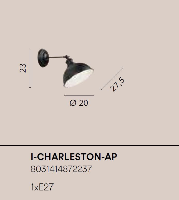 Applique metallo nero opaco diffusore interno bianco lucido 1XE27 non incl. CHARLESTON Applique metallo nero opaco diffusore interno bianco lucido 1XE27 non incl. CHARLESTON